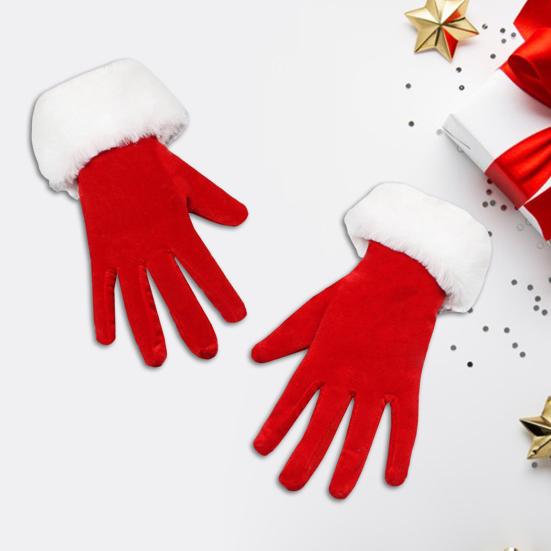 1 Pair Winter Christmas Gloves Thick Plush Trim Anti-slip Elastic Keep Warm Windproof