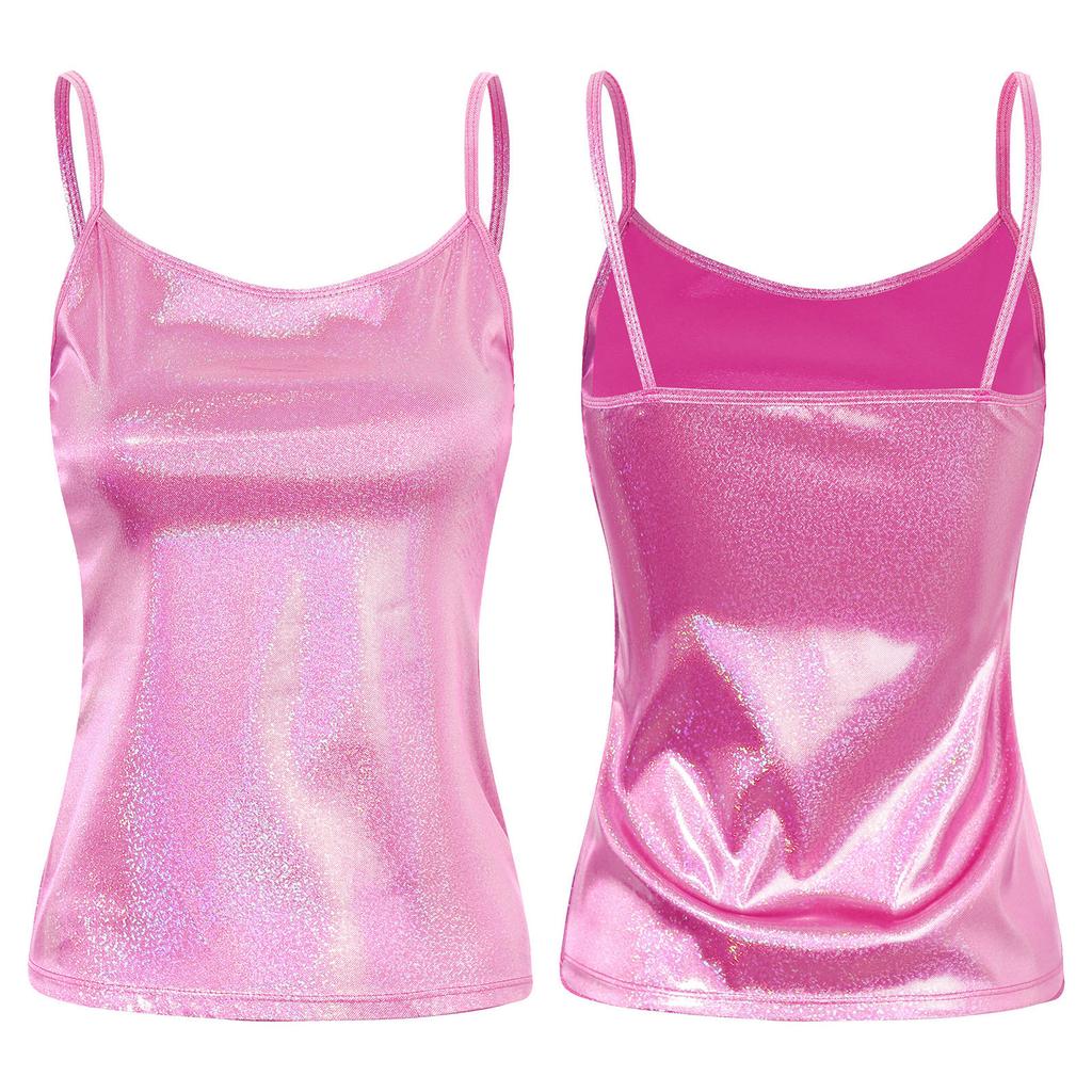 Клубная одежда, топ на бретельках из лакированной кожи, женский топ без рукавов на тонких бретелях, майка, жилет