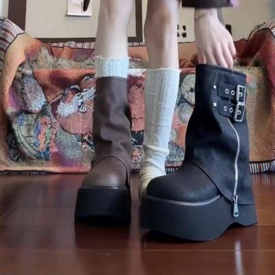 Маффин ботинки Мартина толстоподошвенные увеличивающие рост милые крутые малышки ботинки-трубы брюк большая голова тонкие короткие ботинки ретро маленькие средние ботинки