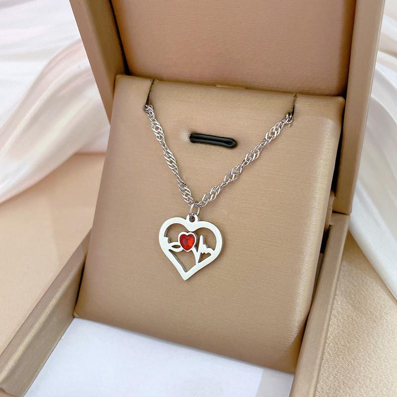 Light Luxury Butterfly Heart Zircon Pendant Necklace Stainless Steel Trendy Geometric Choker Jewelry Party Gifts For Women Girls