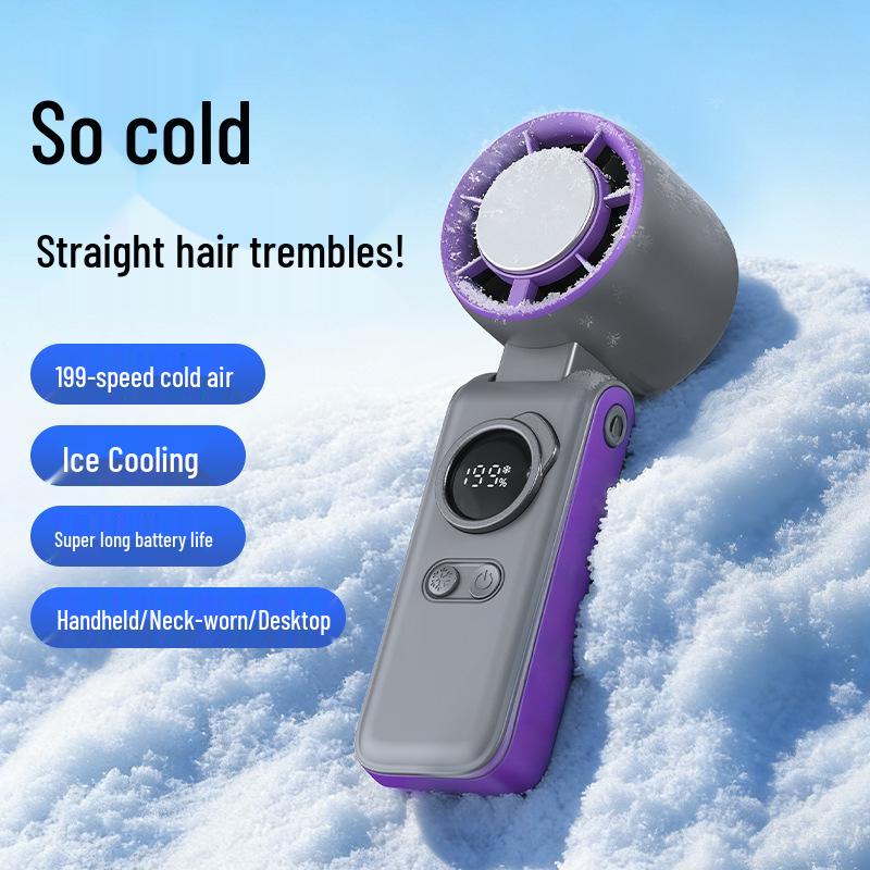 Portable Rechargeable Turbo Ice Pack Handheld Neck Fan with Digital Display