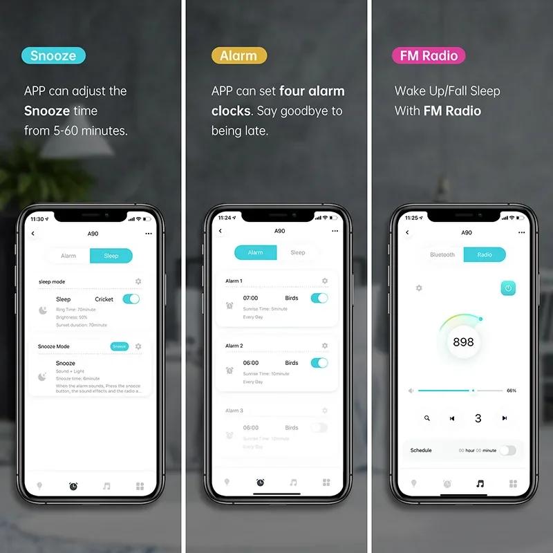 Умное приложение Wake Up Clock Light WiFi Graffiti Sunrise Alarm Clock Simulation Двойной будильник FM-радио Регулируемая яркость Bluetooth