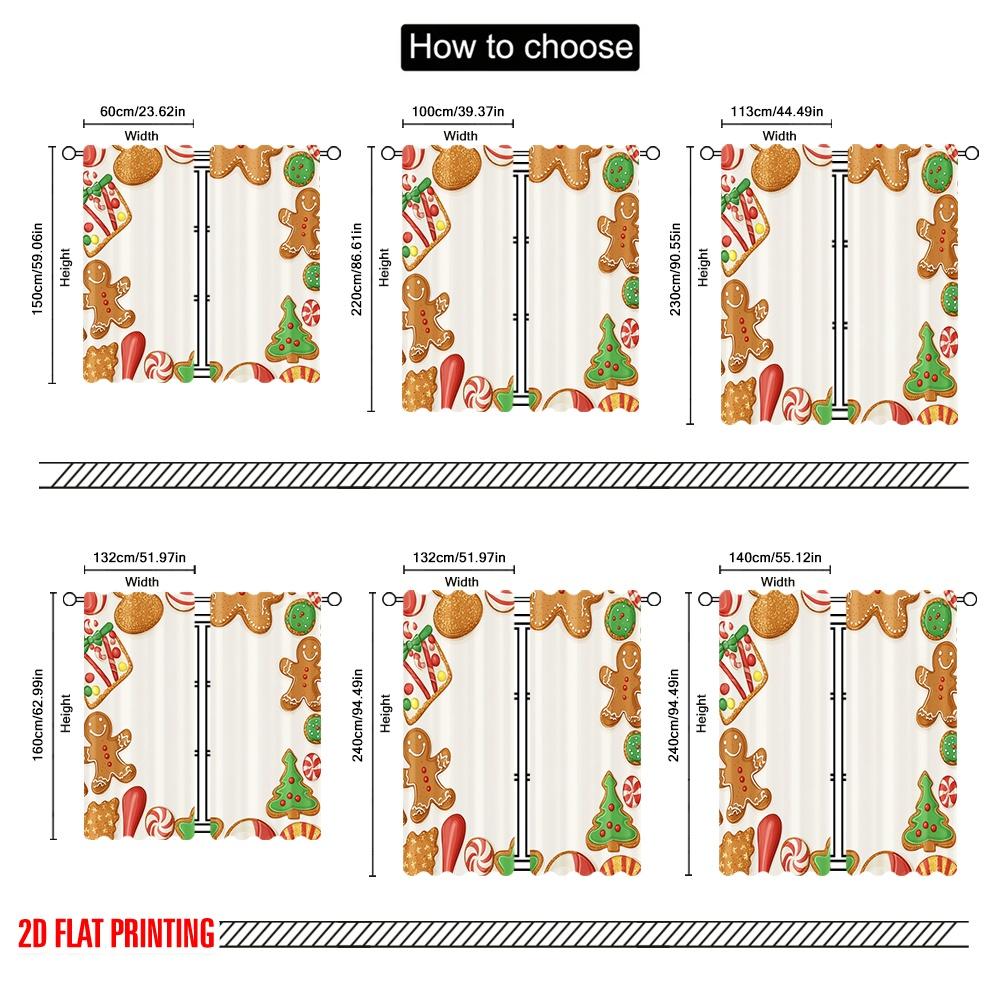 2pcs,2D plane printing Light Filtering Curtains Christmas Cookies Gingerbread Sweets (2) Polyester Woven (without rod) Outdoor