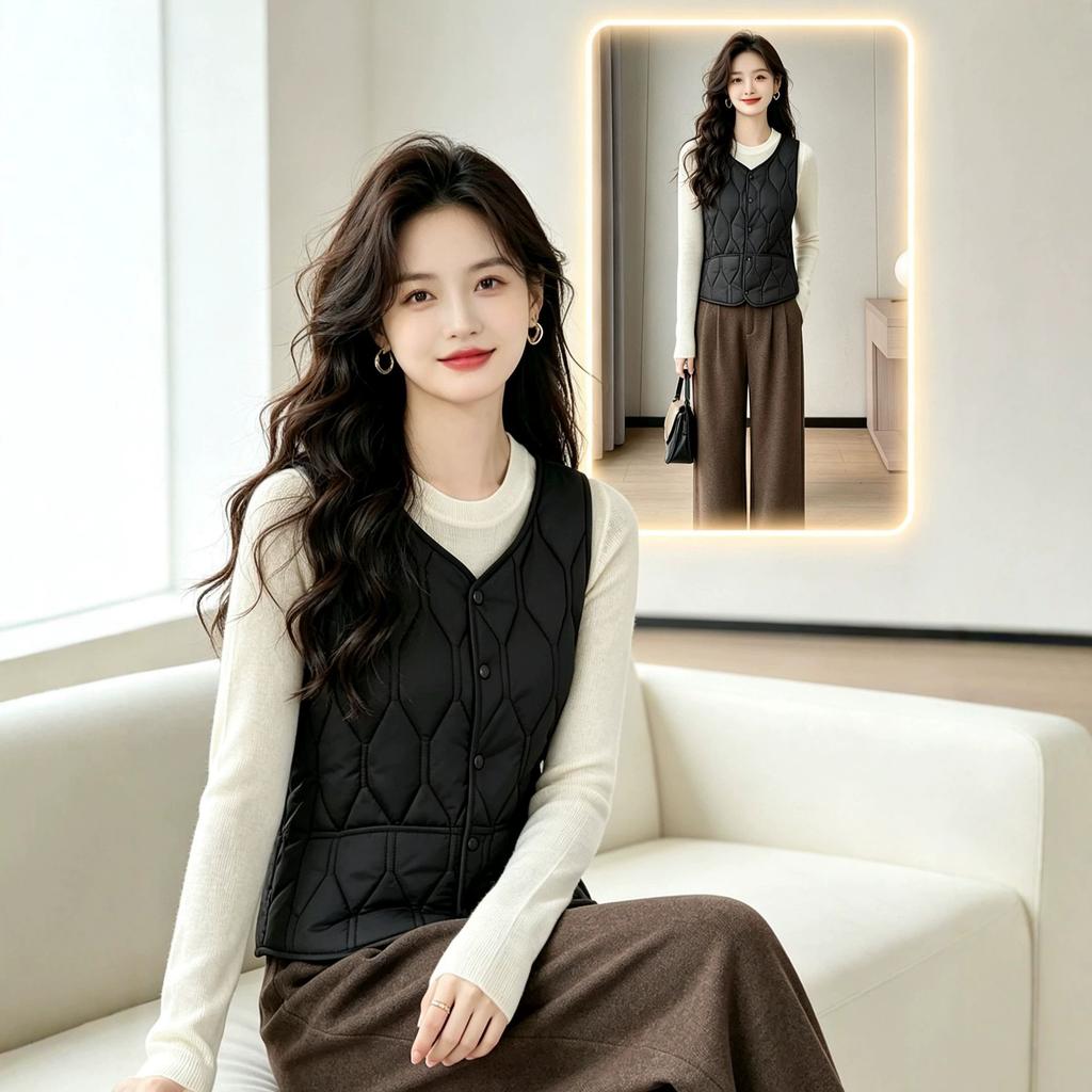 Autumn and winter new down cotton vest women's short down warm inner V-neck large size vest fashion vest