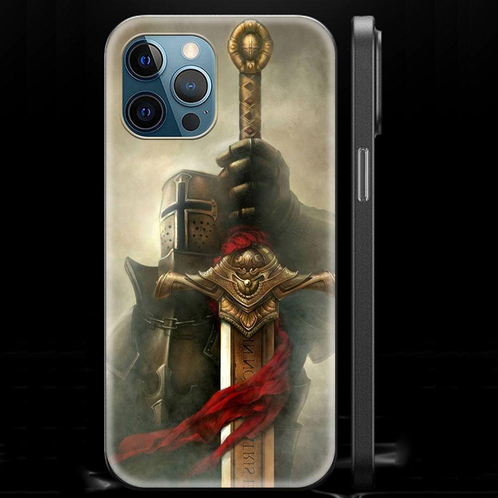 Knights Templar Luxury Phone Case For iPhone 13 14 12 11 Pro MAX XR X SE XS 7 8 Plus Soft Silicone Black Matte Cover Fundas