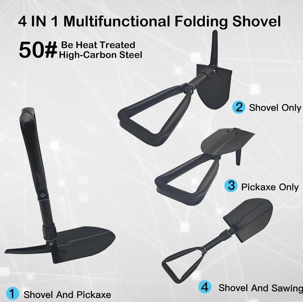 Лопата для кемпинга, лопата для снега, высокоуглеродистая сталь, встроенная лопата, многофункциональная лопата, складная мини-сумка для хранения, в комплекте 7 функций, скалолазание, кемпинг