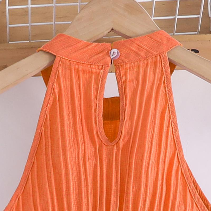 Модный костюм для девочек, летний детский элегантный топ без рукавов с бретельками через шею, повседневные брюки, костюм из двух частей