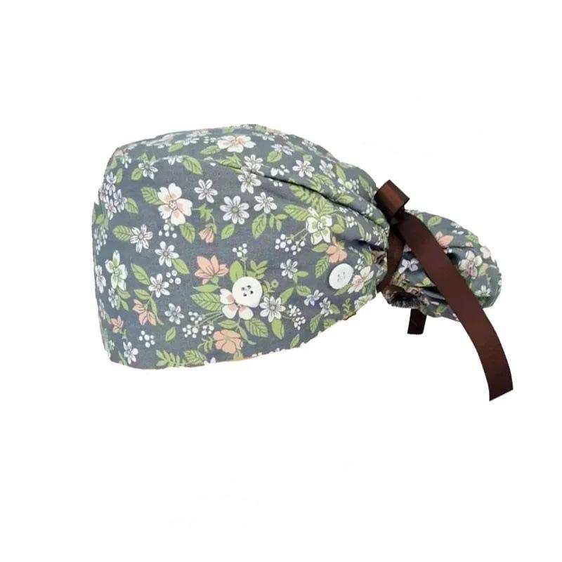 Хлопчатобумажный колпак с мультяшным принтом и сборками для женщин-врачей и медсестер