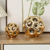 Electroplated Gold Ball Ornament Hollow Ceramic Vase Living Room Office Bookcase Ball Ornament Abstract Flower Arrangement Gifts