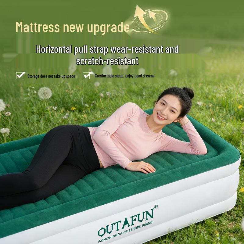 Надувной матрас OUTAFUN влагозащитный - Приподнятый, Утолщенный, Складной односпальный матрас с флокированным покрытием для использования на открытом воздухе