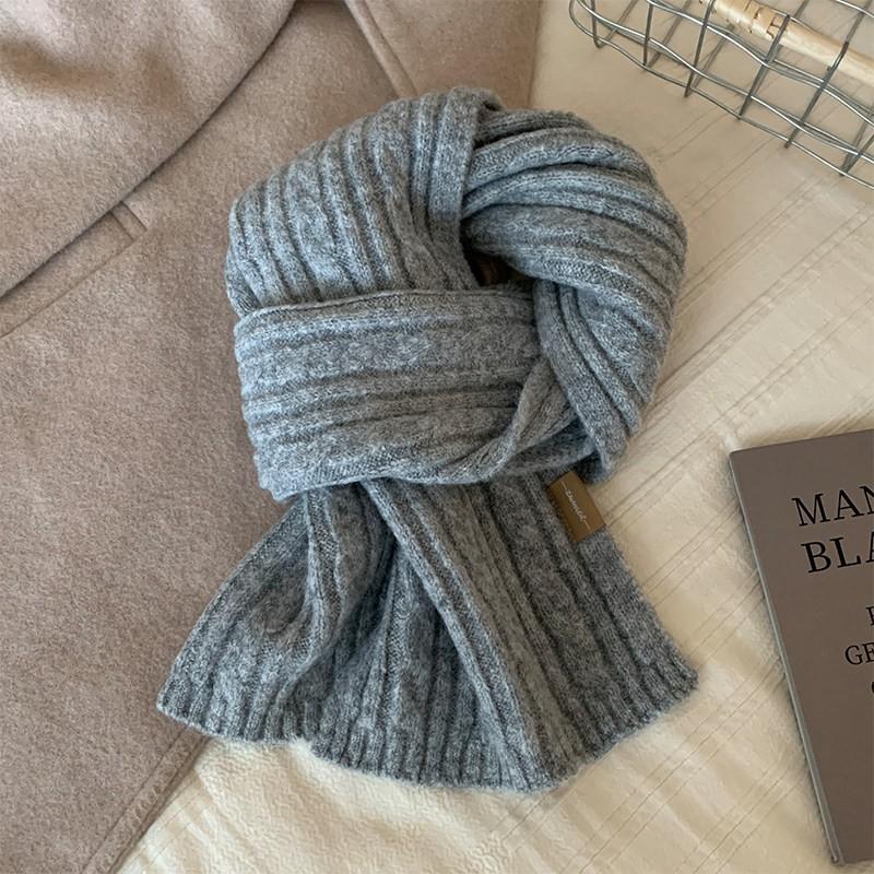 Soft Knit Wool Blend Scarf Women Winter Warm Cozy Korean Style Plain Color Chunky Cabled Neck Wrap