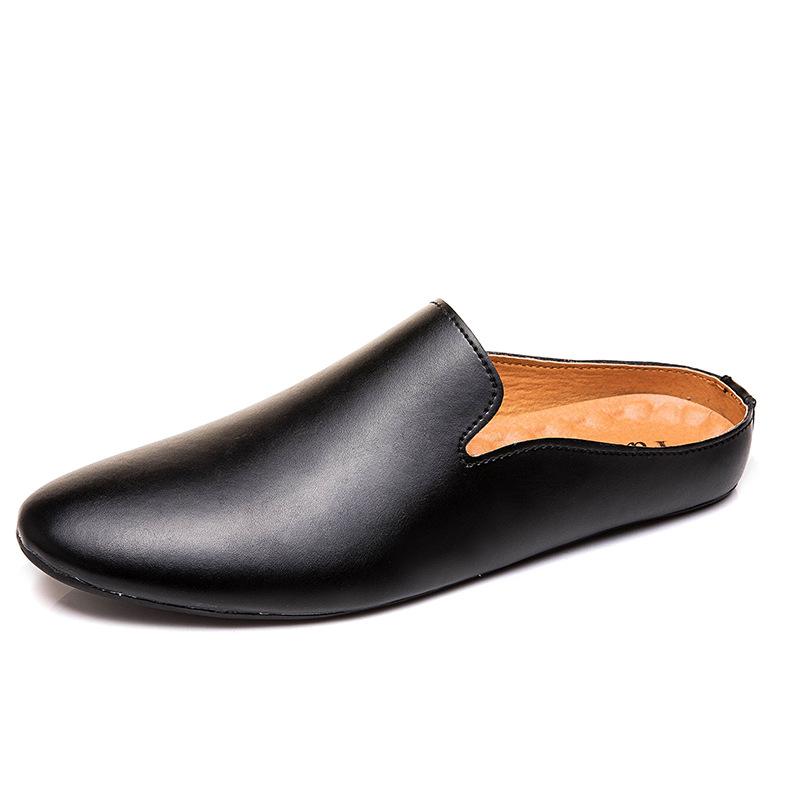 Outdoor Men Leather Comfortable Half Shoes for Men Slide Slipper Brand Designer Italian Mens Casual Shoes Hot Sale 2024 New