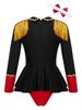 Kids Girls Circus Costume Long Sleeves Color Contrast Patchwork Tassel Buttons Adorned Cosplay Jumpsuit with Tie