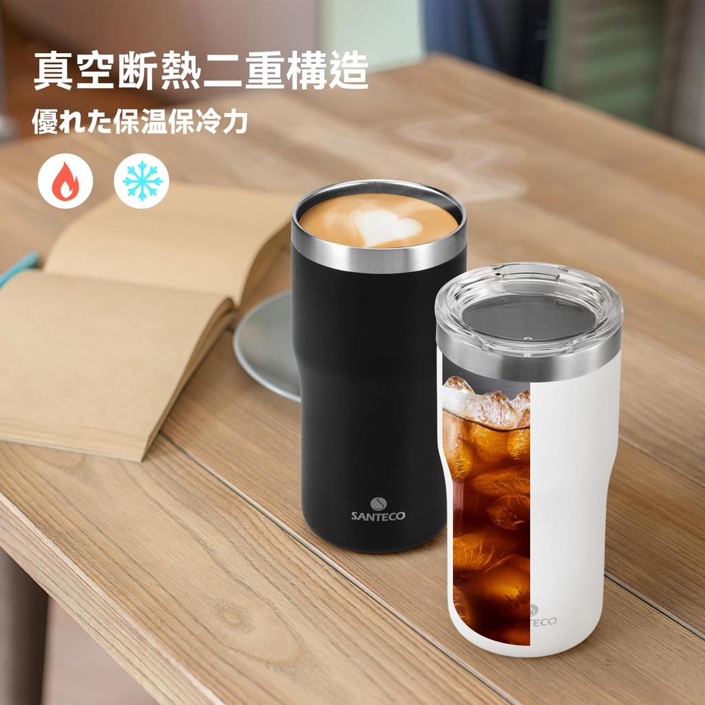 Стакан SANTECO TROSA вакуумный с широким горлом из нержавеющей стали BPA для питья, белая серия, изолированный, крышка, с изоляцией от холода и тепла, стильный, сталь 18/8,