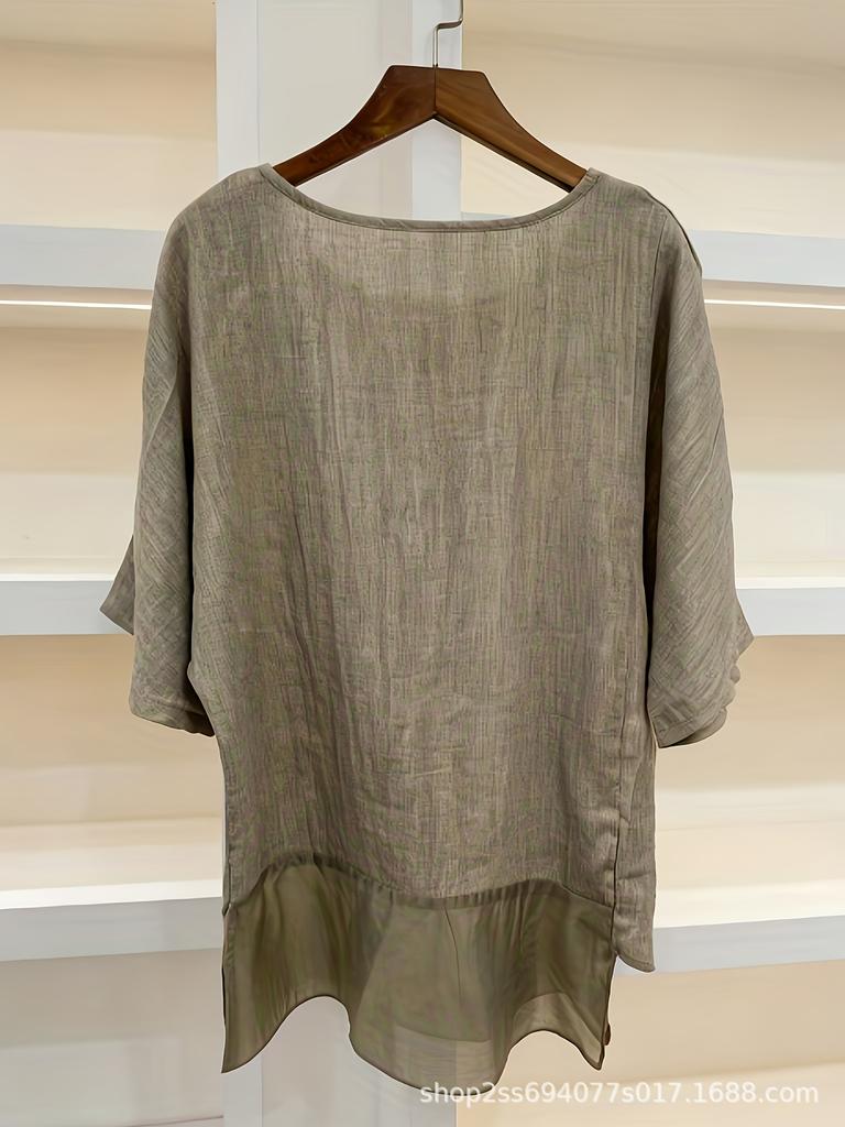 Женский топ с запахом из смешанного льна, пэчворк, с рукавами летучая мышь и неровным подолом