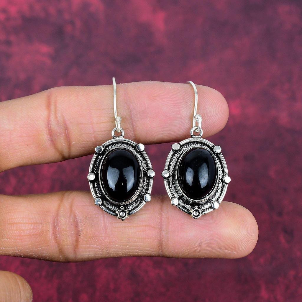 Серьги из цельного серебра 925 пробы с черным ониксом, серьги из драгоценных камней ручной работы на День памяти