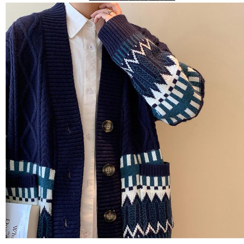 Весенне-осенний новый модный универсальный свитер, мужской утепленный свободный повседневный простой повседневный кардиган с цветными блоками, мужская куртка M-2XL