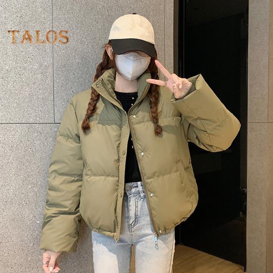 Женское зимнее хлопковое пальто с карманами, воротником-стойкой, длинным рукавом, однотонное, легкое, утолщенное, теплое, верхняя одежда