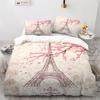 Paris Eiffel Tower Themed Duvet Cover Set City Landscape Sky Cloud Comforter Cover Home Decor Romantic Bedspread Cover King Size
