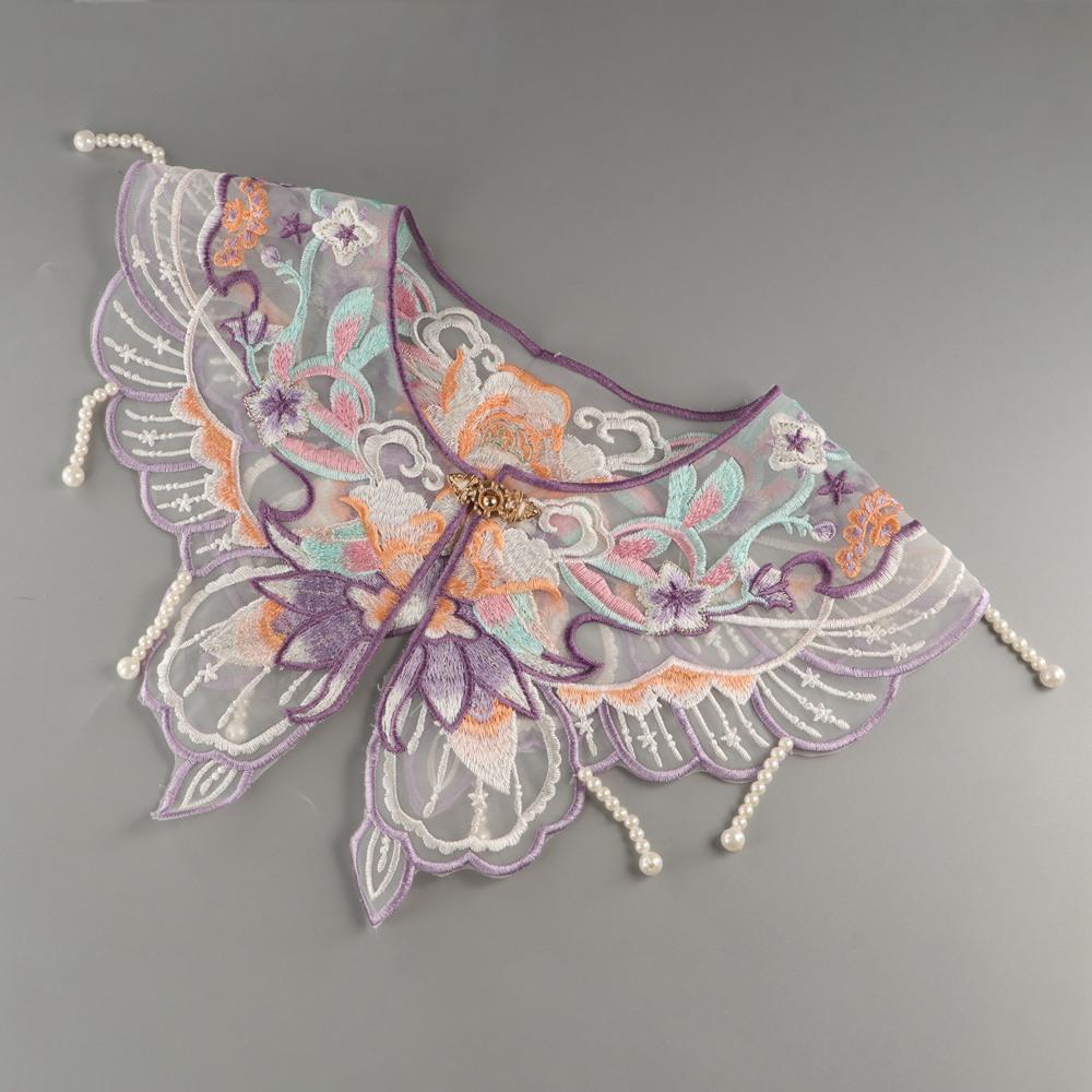 Floral Embroidery Hanfu Fake Collar Colorful Chinese Style Lace Fake Collar Pearl Detachable Decoration Shirt Collar