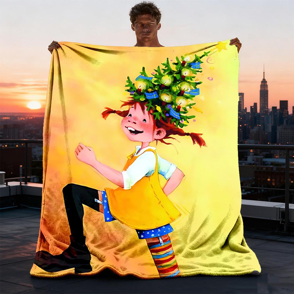 1pc Pippi Longstocking Outdoor Personalized Flannel Blanket, Soft, Lightweight Personalized Flannel Blanket, Digital Printing,