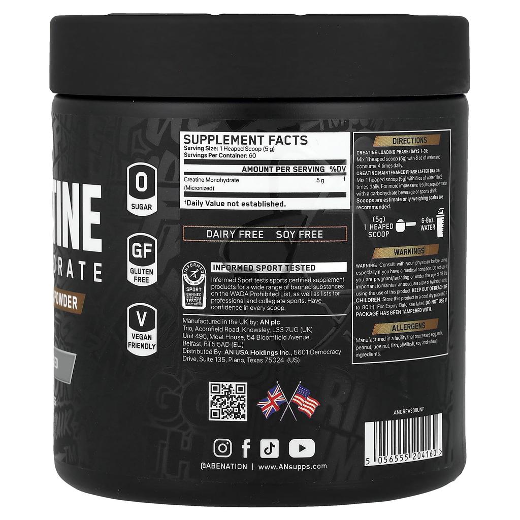 Creatine Monohydrate, Pure Micronized Powder, Unflavored, 300G (10.58Oz)