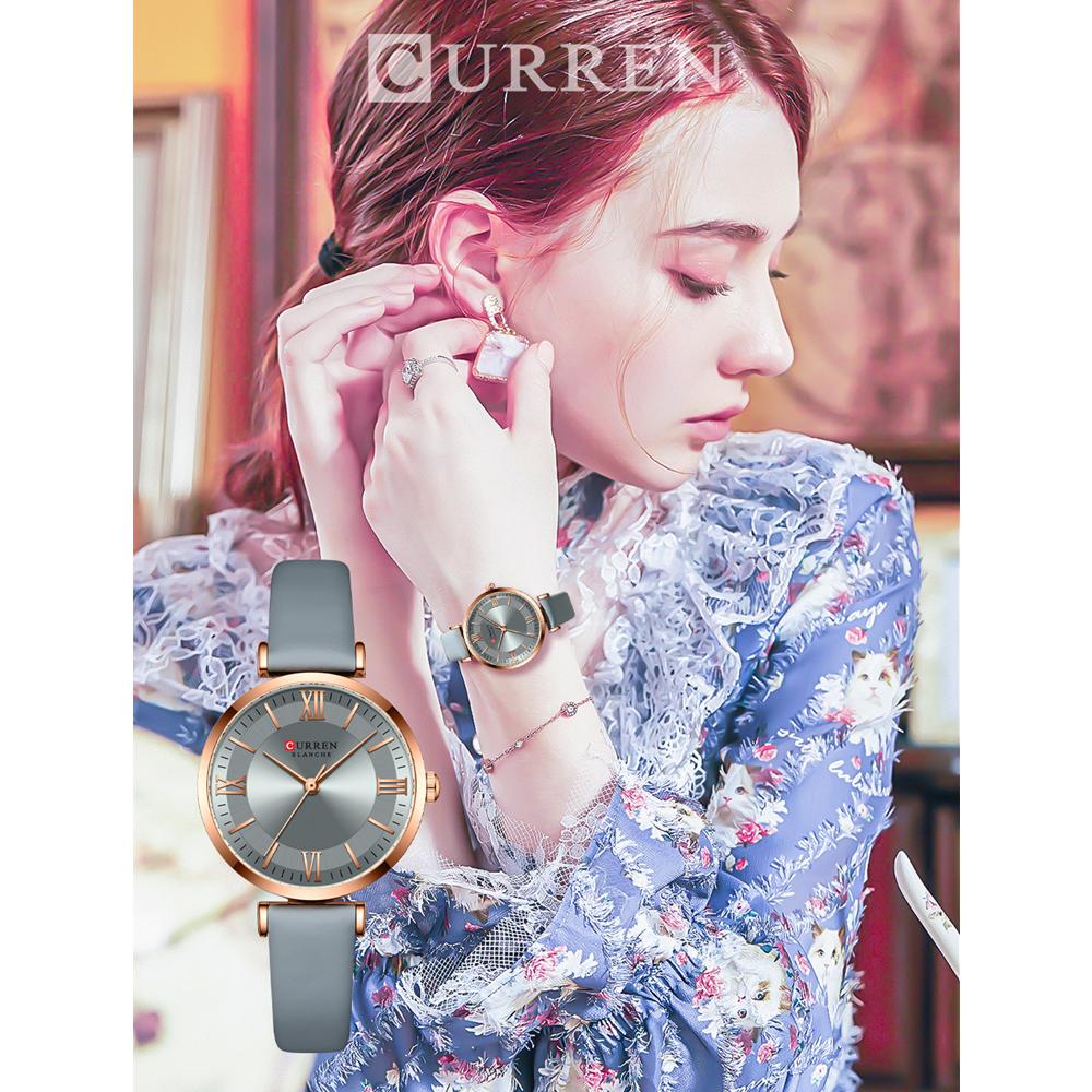 CURREN Роскошные новые часы для женщин, простые кварцевые кожаные часы, женские элегантные наручные часы