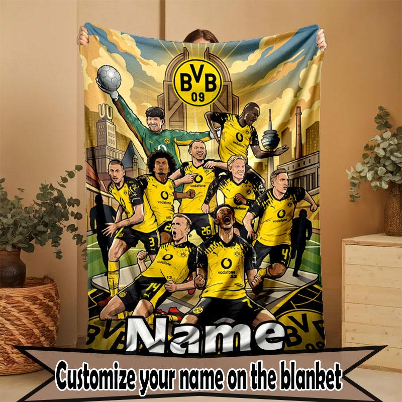 Custom Name Personalized Borussia Dortmund Bvb Print Blanket, Home Decor, Bedroom, Sofa, Camping, Couch, Gifts for Birthday Christmas