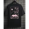 New Summer Tokyo Cherry Blossom Mt. Fuji Business Card Printed T-Shirt Men's Fashion Cotton Casual Tops Hip Hop Loose T-Shirt