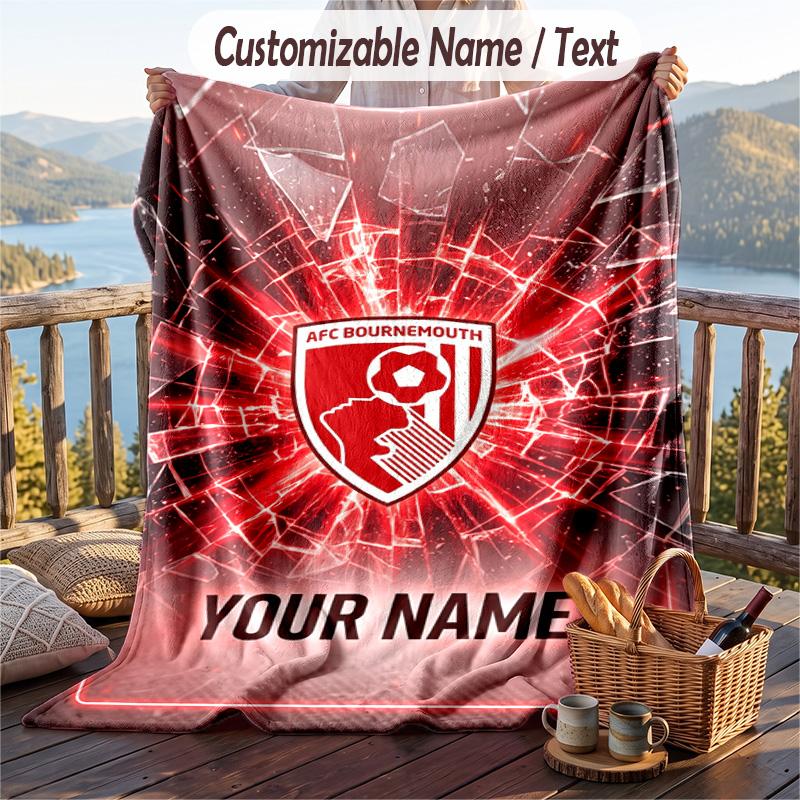 Flannel Blanket Bournemouth Football Print Custom Name Text Soft Throw for Sofa Bed