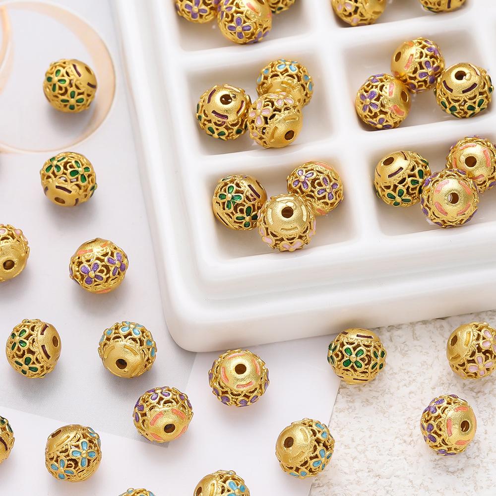 Медь Капля Масла Гравировка Полый Цветок Круглая Бусина Разделительная Бусина Свободная Бусина DIY Браслет Сквозное Отверстие Ювелирные Изделия Переводная Бусина Ювелирные Аксессуары