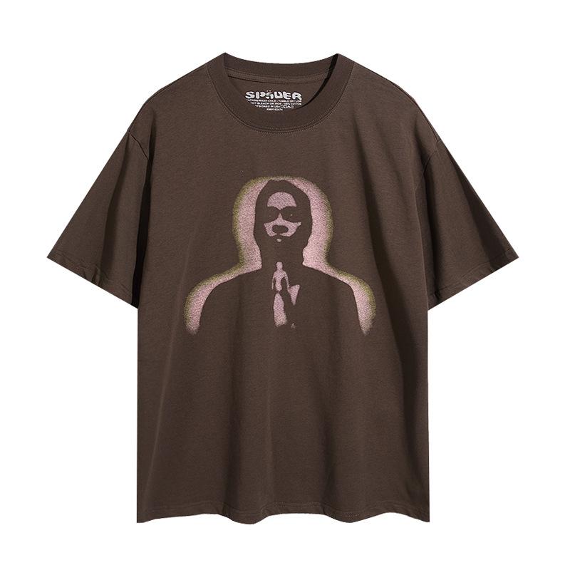 24S cross-border European and American trendy brand Sp5de spider web 555 portrait letter foam short-sleeved t-shirt men's and women's high street 