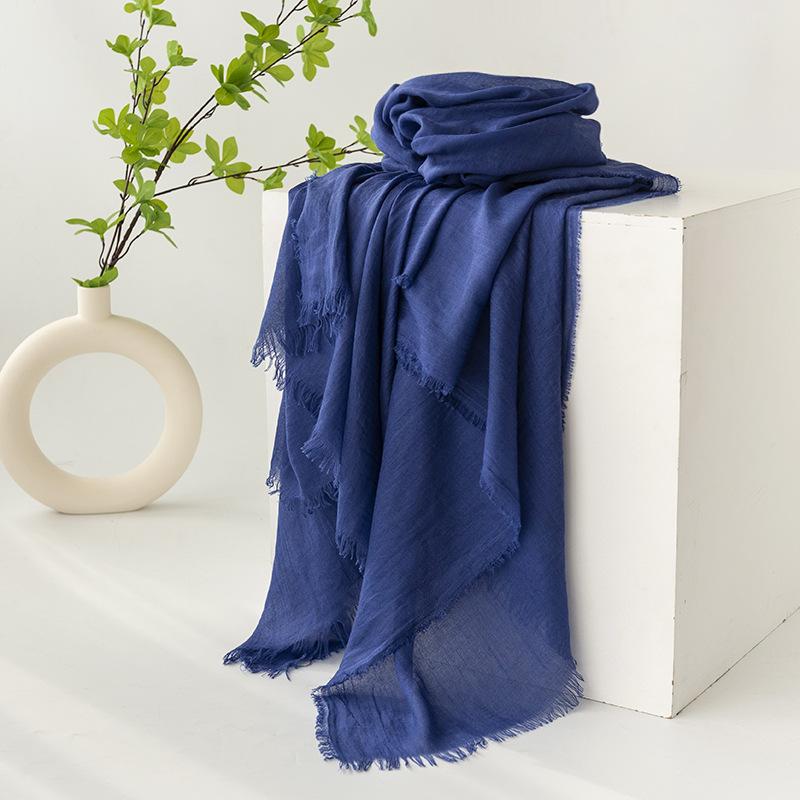 Spring and summer sunscreen scarf imitation cotton and linen solid color simple shawl women's high-end silk scarf yarn headscarf women's cross-border