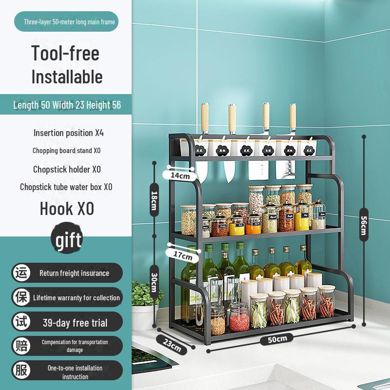 Multi-function Kitchen Countertop Rack for Seasoning, Utensils, and Knives