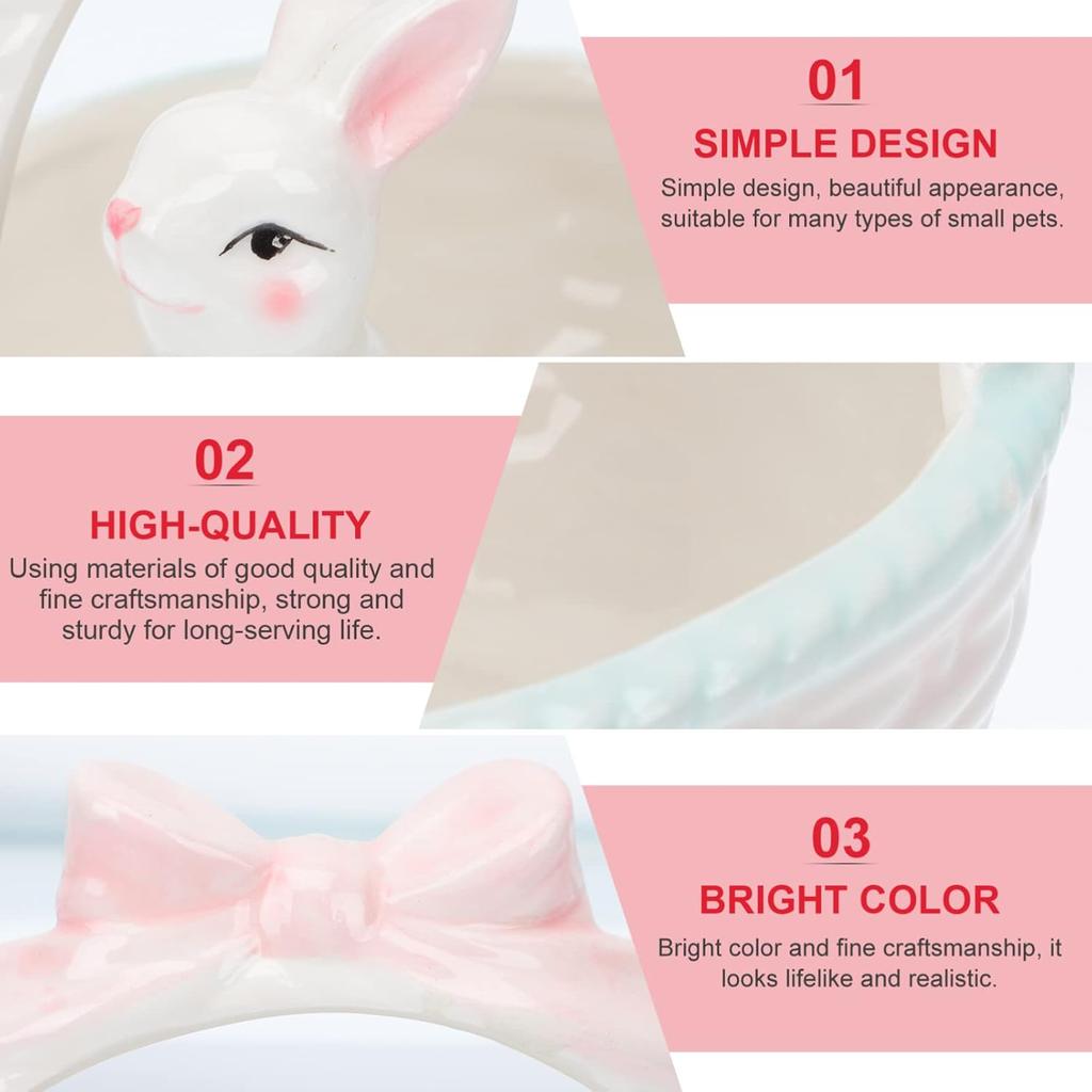 Пасхальная конфетница: 1 шт. Керамическая миска-кролик с ручкой, Розовый пасхальный кролик, Домашний декор, Корзина, Миска для конфет в виде кролика, Фигурка кролика, Ландшафтное украшение для