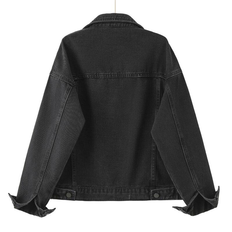 Solid Black Turn Down Collar Tops Women Loose Jeans Jacket With Pocket Korean Fashion Denim Jackets Autumn Casual Clothes 29276