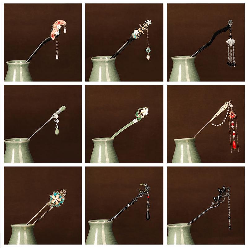 Заколка для волос в виде кисточки лотоса, инкрустированная бриллиантами: Элегантный китайский стиль с жемчужным цветком и замком мира, идеально подходит для женщин.