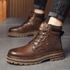 Модные мужские уличные мотоциклетные ботинки с круглым носком, теплые плюшевые меховые зимние ботинки для мужчин, натуральная кожа, базовые ботинки, удобная обувь для отдыха на природе