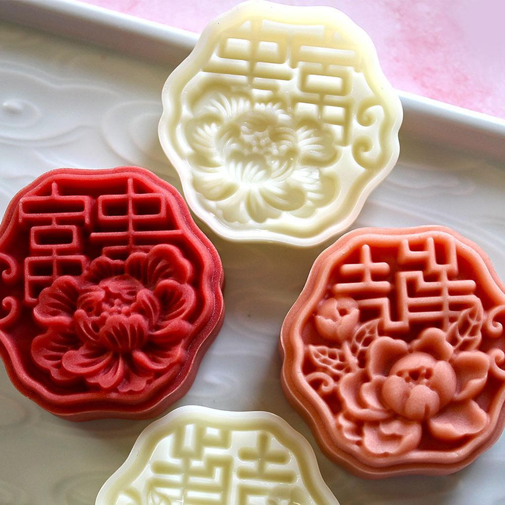 Формы для лунных пряников с цветочным принтом, праздник середины осени, приспособление для изготовления лунных пряников, штампы для печенья, ручной пресс, инструмент для выпечки лунных пряников