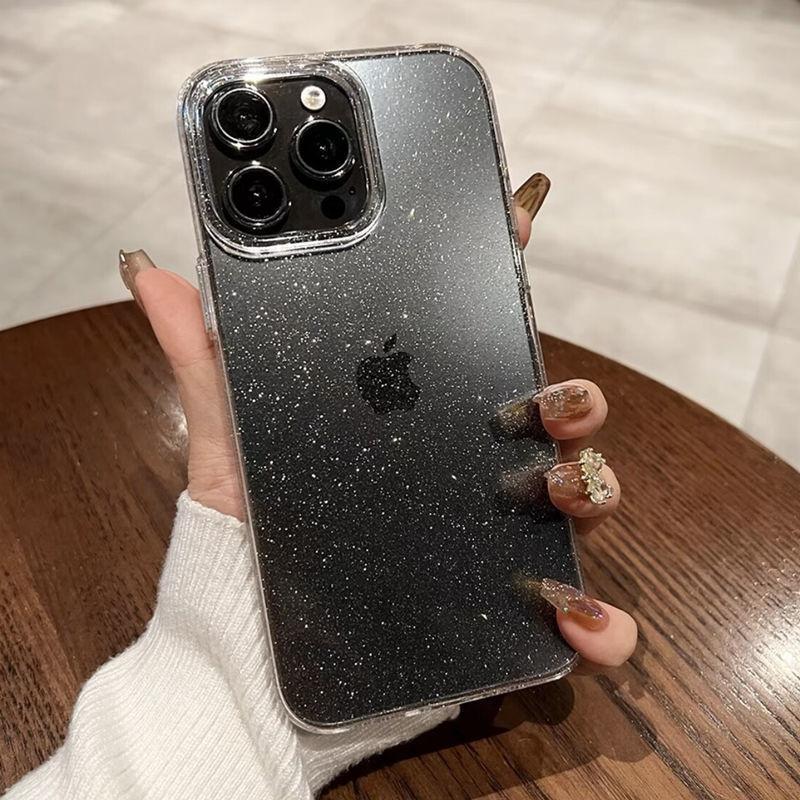 Роскошный блестящий прозрачный чехол для iPhone 16 15 14 13 12 11 Pro Max X XR XS 7 8 Plus - ударопрочный прозрачный мягкий силиконовый чехол для iPhone