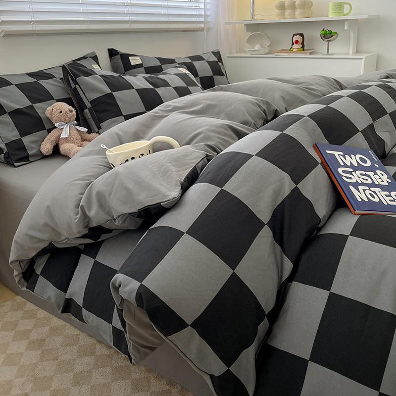 Комплект постельного белья из хлопка с узором в скандинавскую клетку, пододеяльник, наволочка, простыня, комплект постельного белья размера «queen-size» и «king-size»