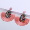 Women Colorful Charm Crystal Glitter Sequins  Dangle Tassel Earrings Fringe Drop Teardrop