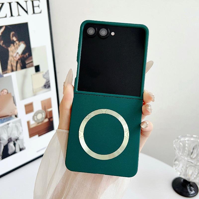 Samsung Z Flip7 Case: Iridescent Solid Color, Magnetic Ring, Drop-Proof, Folding Screen, PC Hard Shell.