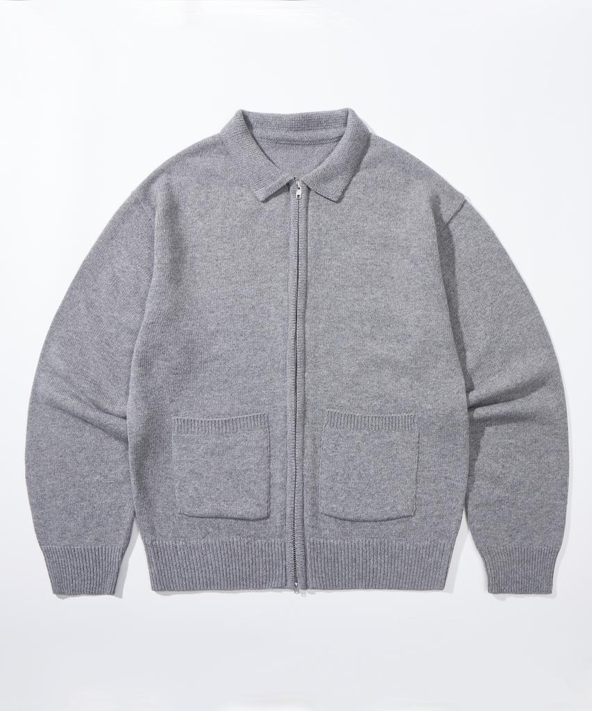 TY Ty Two-Way Collar Knit Zip-Up_Gray