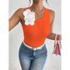 Women European Style 3d Flower Decoration Solid Sleeveless Crop Tank Top