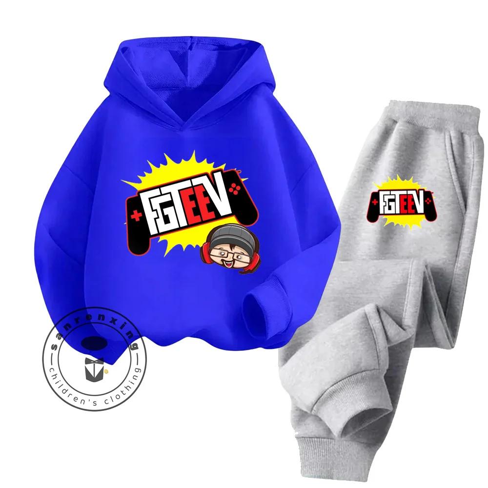 FGTeeV Cartoon Loungewear Идеально подходит для ленивых выходных в помещении Детский креативный дизайн Мультяшный принт Чистый хлопковый комплект с капюшоном
