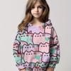 Kids Clothes Girl Hoodies Long Sleeve Cartoon 3D Cat Print Children Spring Fall Clothes Casual Cute Outdoor Girl Clothes Tops