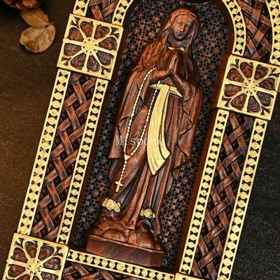 Винтажная резьба по массиву дерева Дева Мария Поделки Настольные украшения Домашние украшения для гостиной