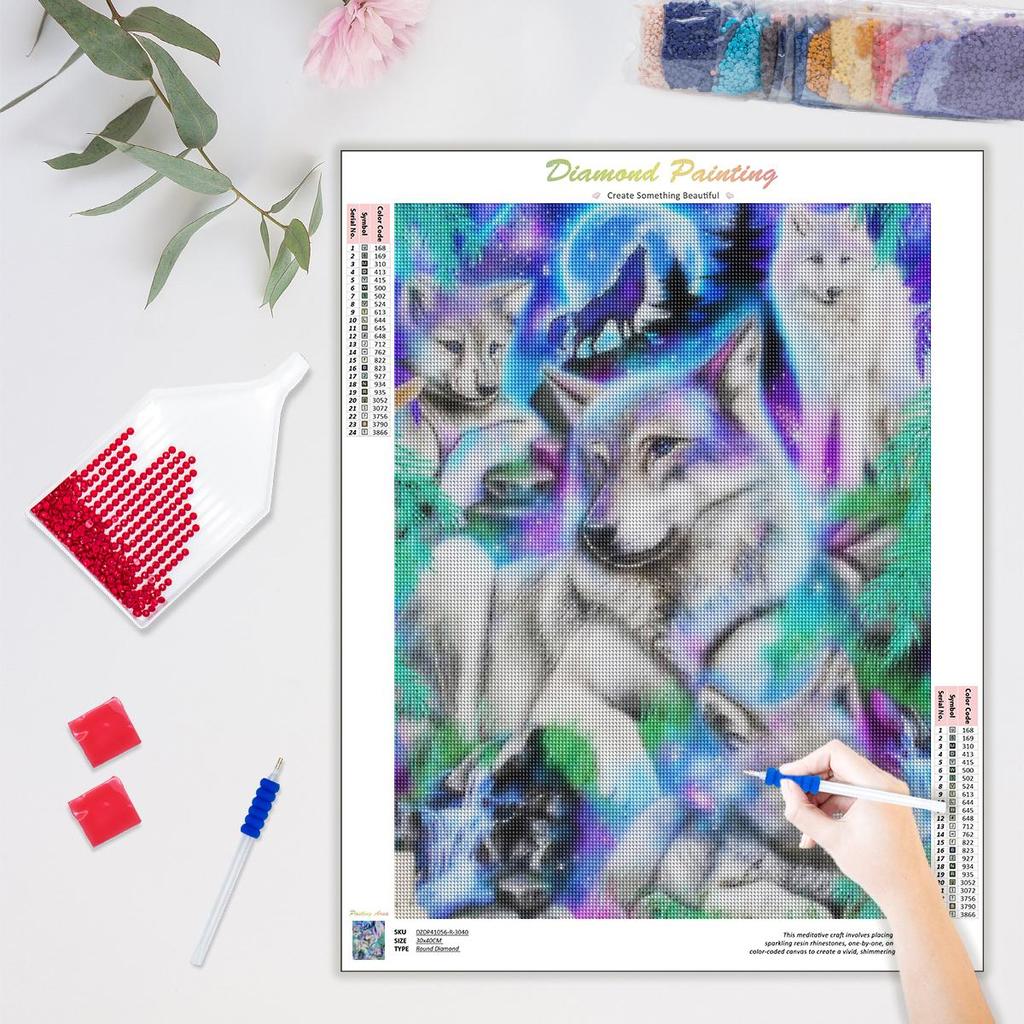 Полный круглый алмаз картина животное волк ремесло комплект полный круглый горный хрусталь Алмазная мозаика подарок украшение дома 30x40 см/12x16 дюймов