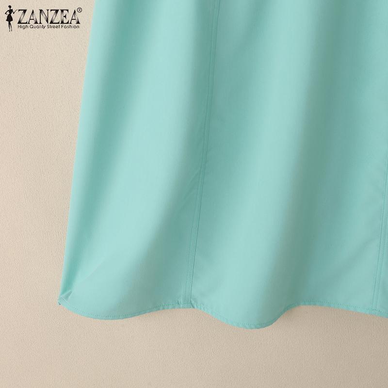 ZANZEA Женское летнее круглое шею однотонное повседневное платье с коротким рукавом